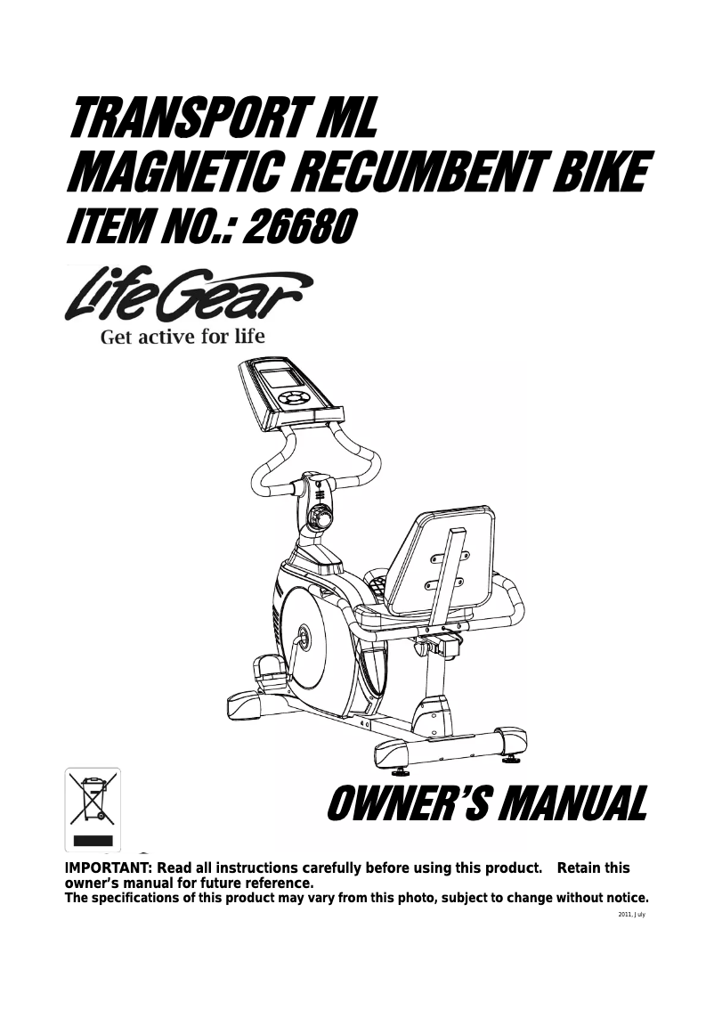 Page n°1 - Manuel utilisateur Life Gear Transport 26680