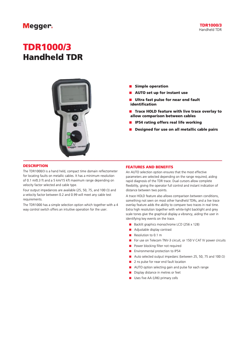Image de la première page du manuel de l'appareil TDR1000/3