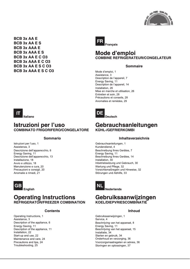 Page 1 de la notice Manuel utilisateur Hotpoint Ariston BCB 31 AAA E C O3