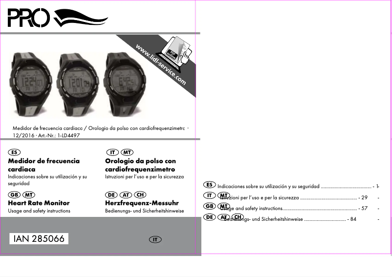Page n°1 - Manuel utilisateur Crivit 1-LD4497 IAN 285066
