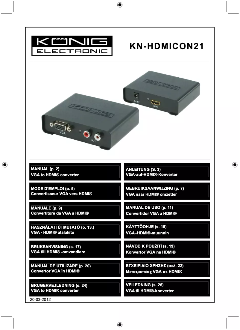 Page 1 de la notice Manuel utilisateur Konig VGA/HDMI-converter