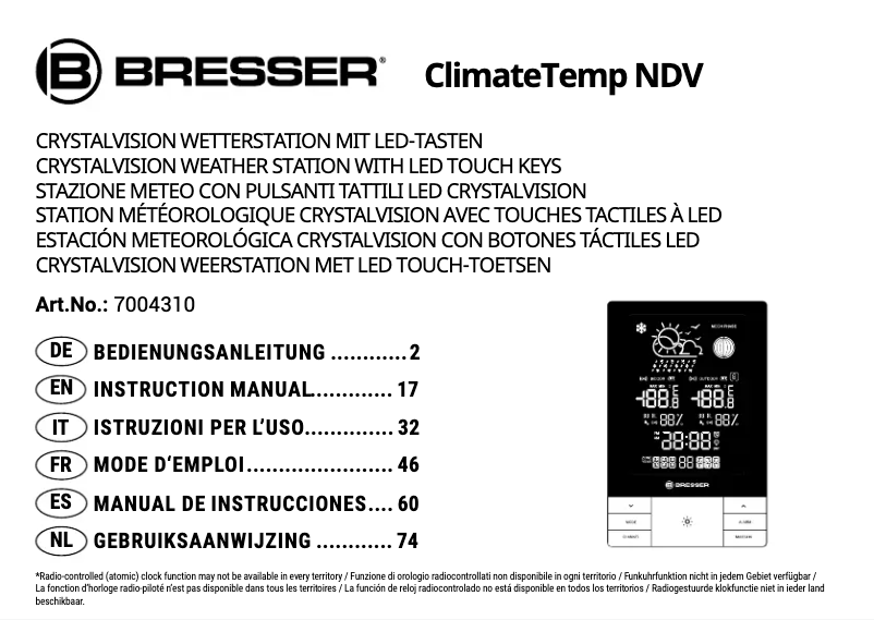 Image de la première page du manuel de l'appareil ClimateTemp NDV