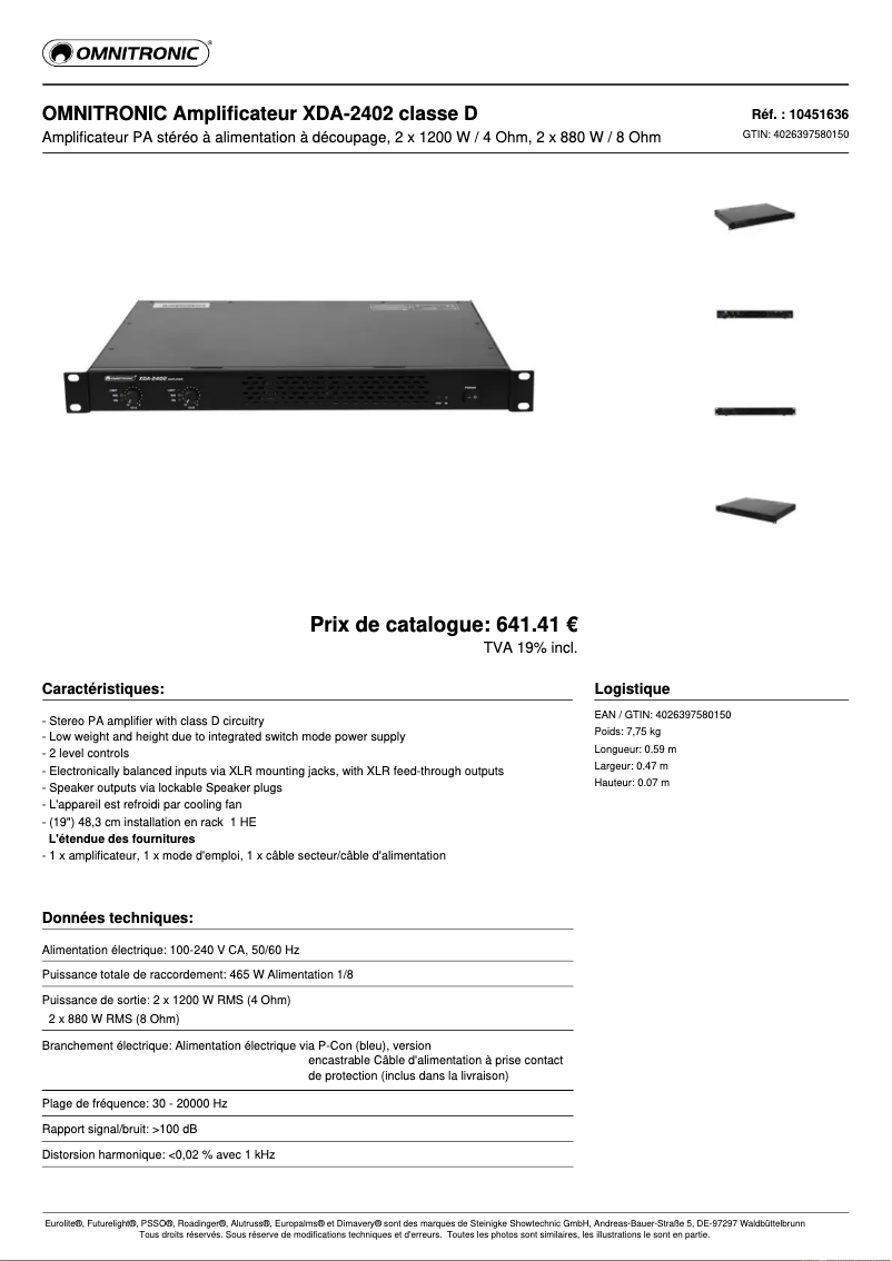 Page n°1 - Fiche technique Omnitronic XDA-2402