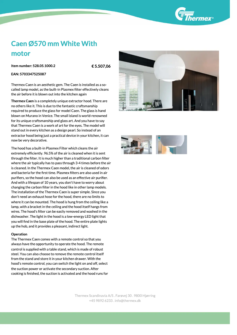 Page 1 de la notice Fiche technique Thermex Caen