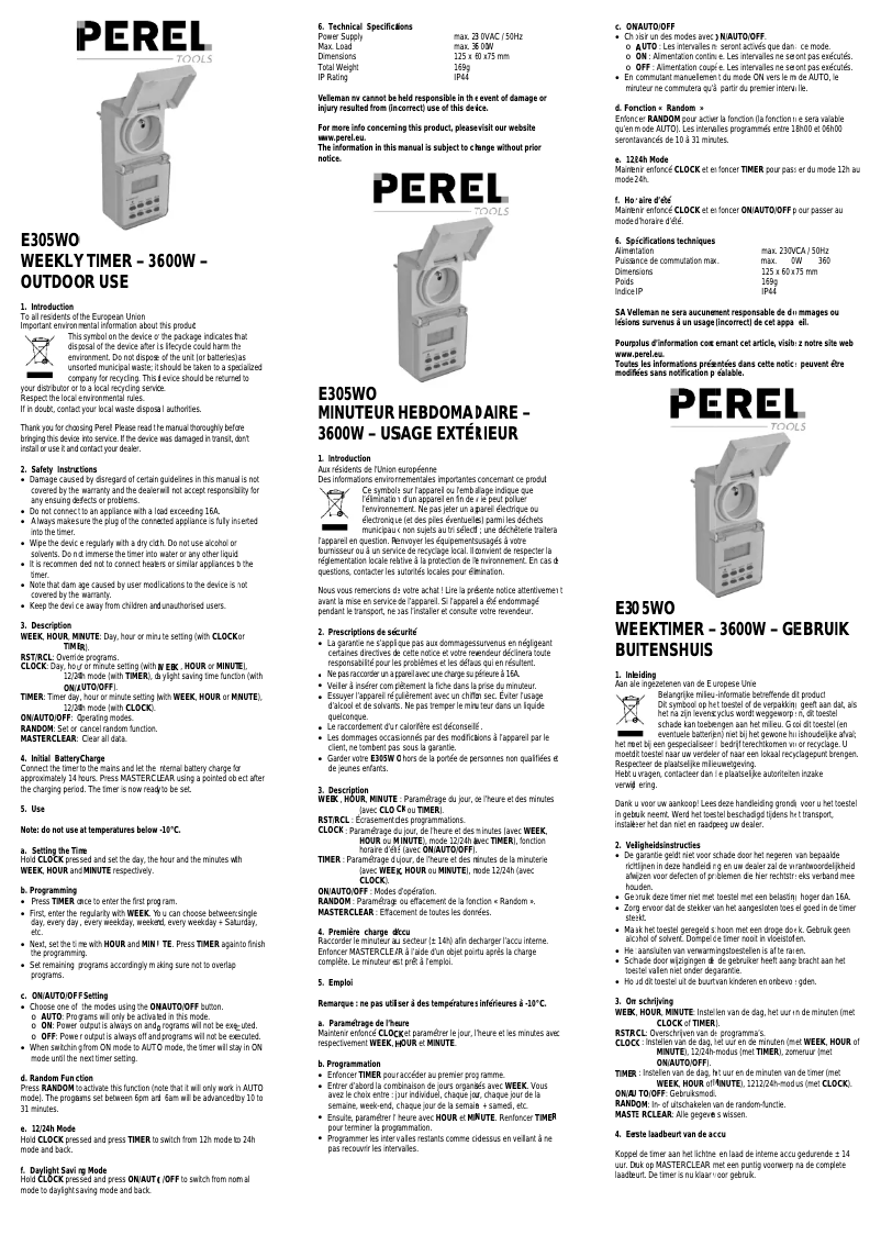 Image de la première page du manuel de l'appareil E305WO
