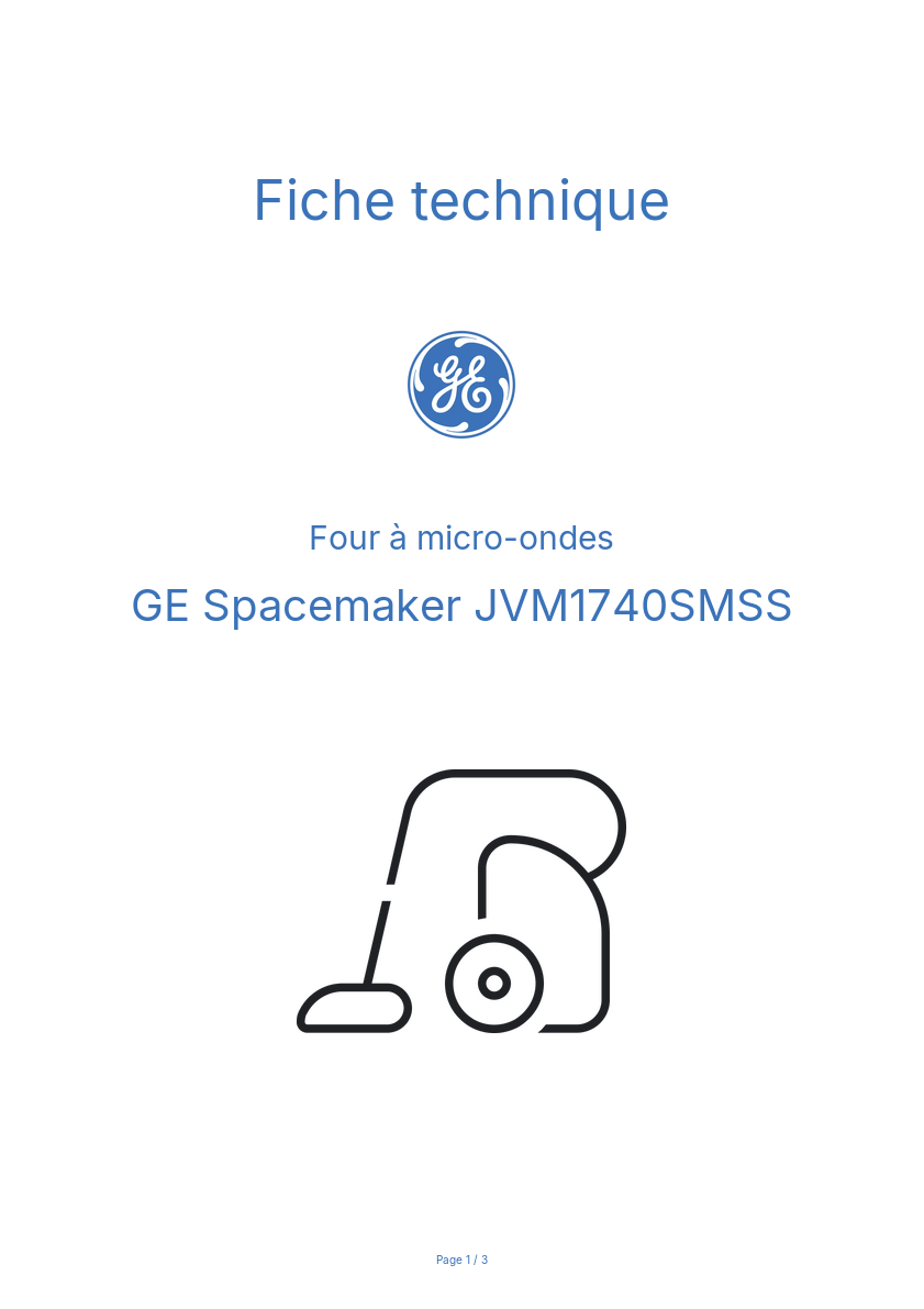 Image de la première page du manuel de l'appareil Spacemaker JVM1740SMSS