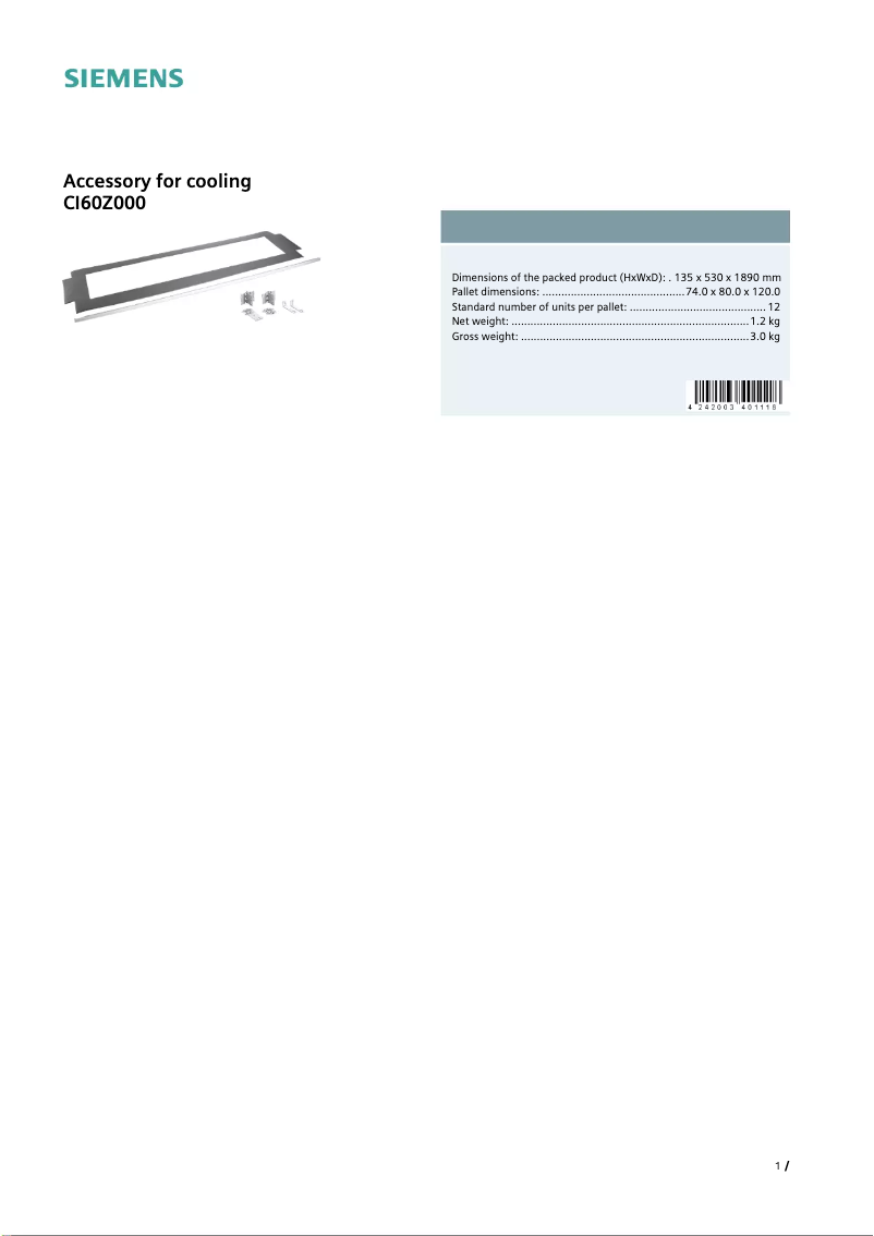 Page 1 de la notice Fiche technique Siemens CI60Z000