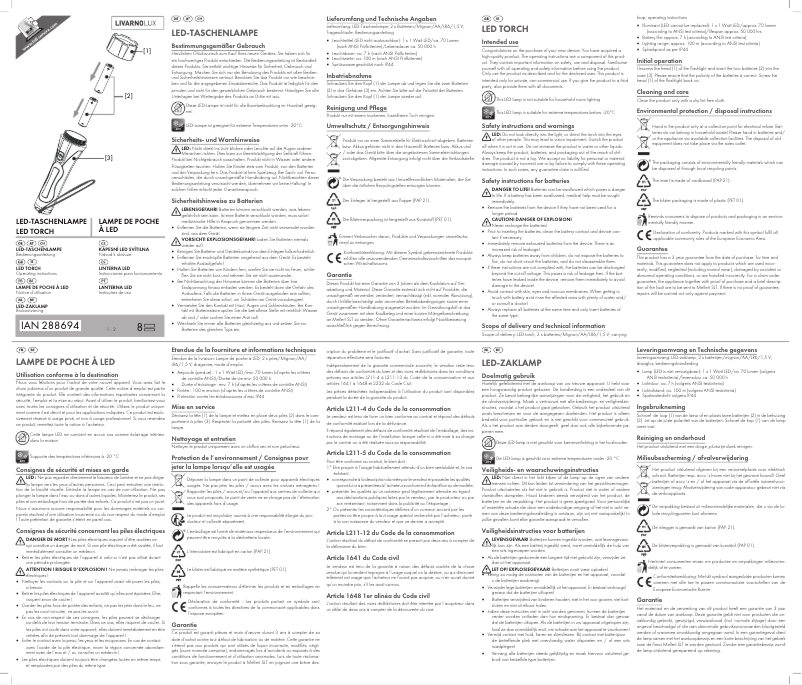 Page 1 de la notice Manuel utilisateur Livarno Lux IAN 288694