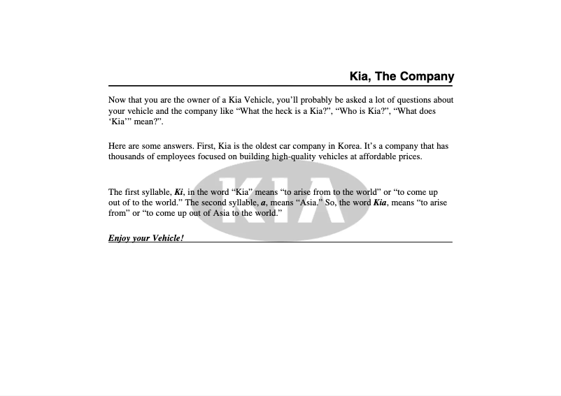 Page 1 de la notice Manuel utilisateur Kia Sedona (2004)
