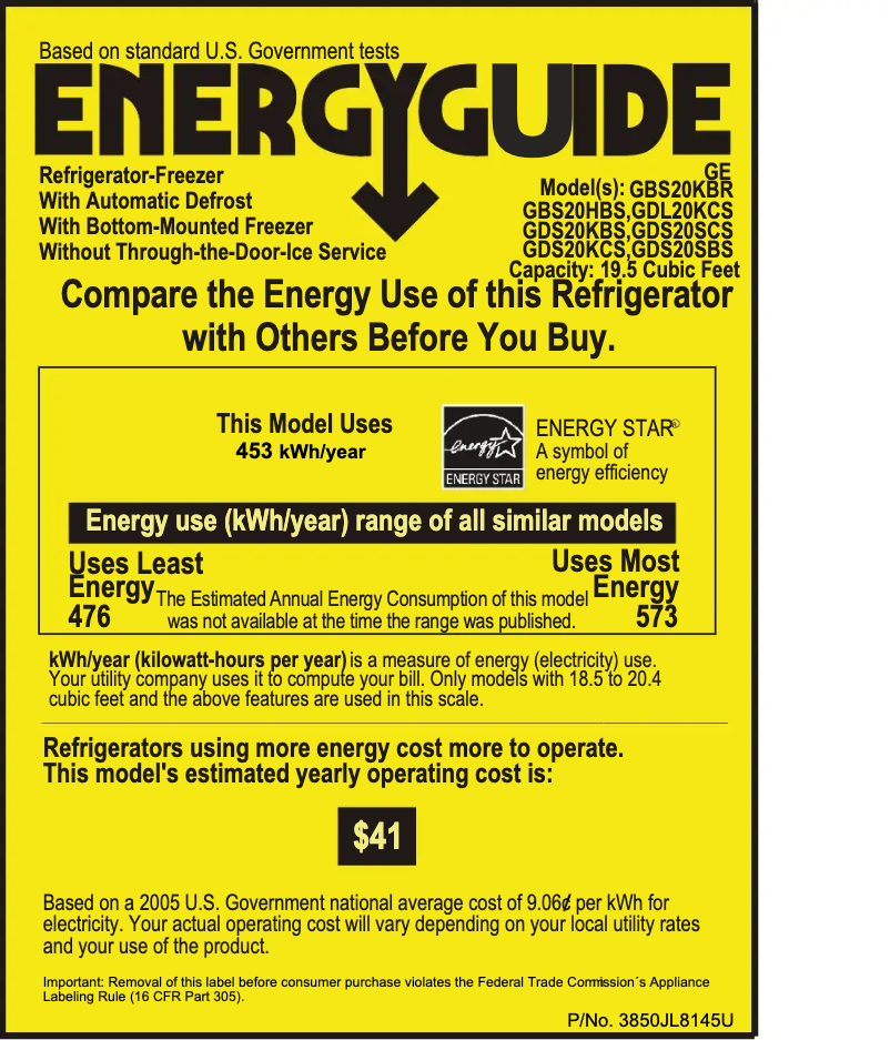 Página 1 del manual Etiqueta energética GE GBS20KBRBB