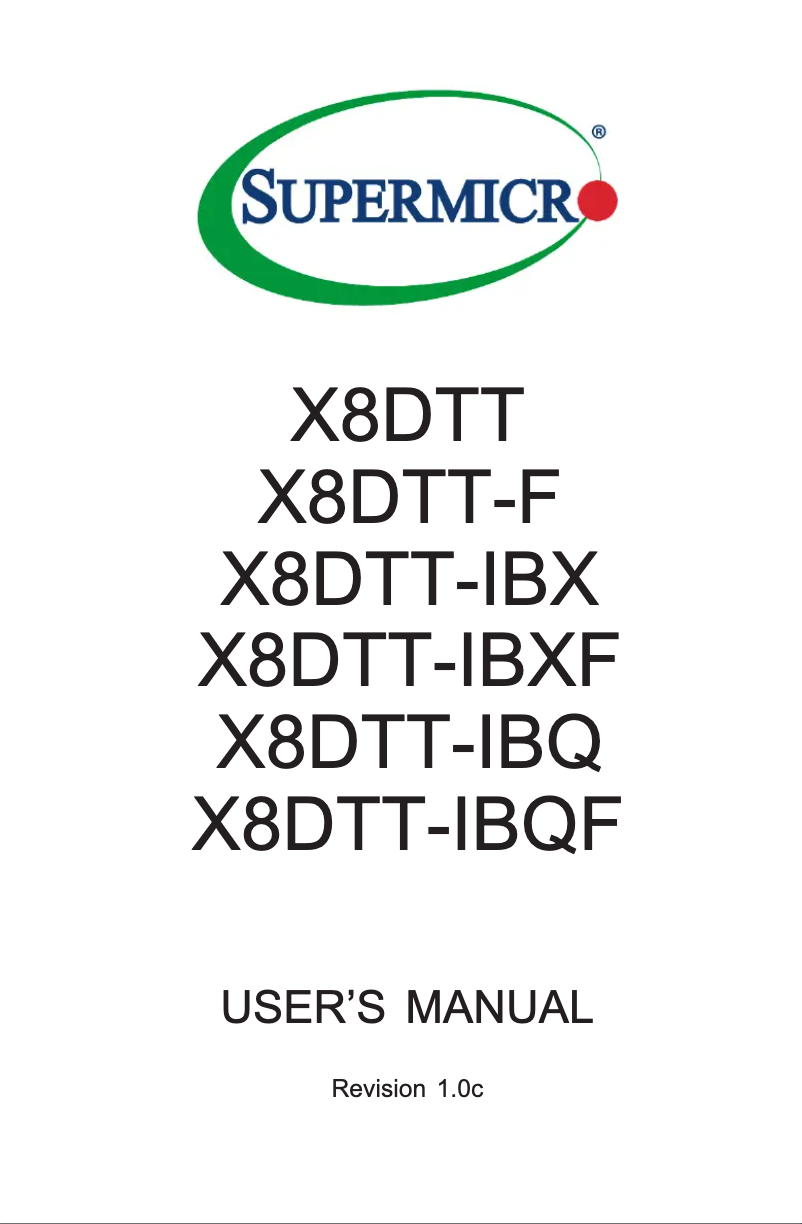 Page 1 de la notice Manuel utilisateur Supermicro X8DTT