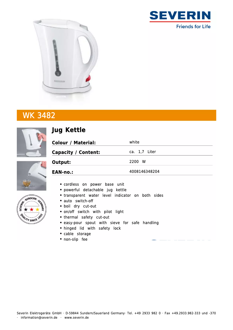 Page n°1 - Fiche technique Severin WK 3482