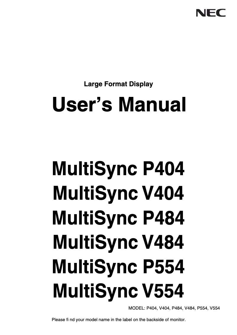 Página 1 del manual Manual de usuario NEC MultiSync V554-BS