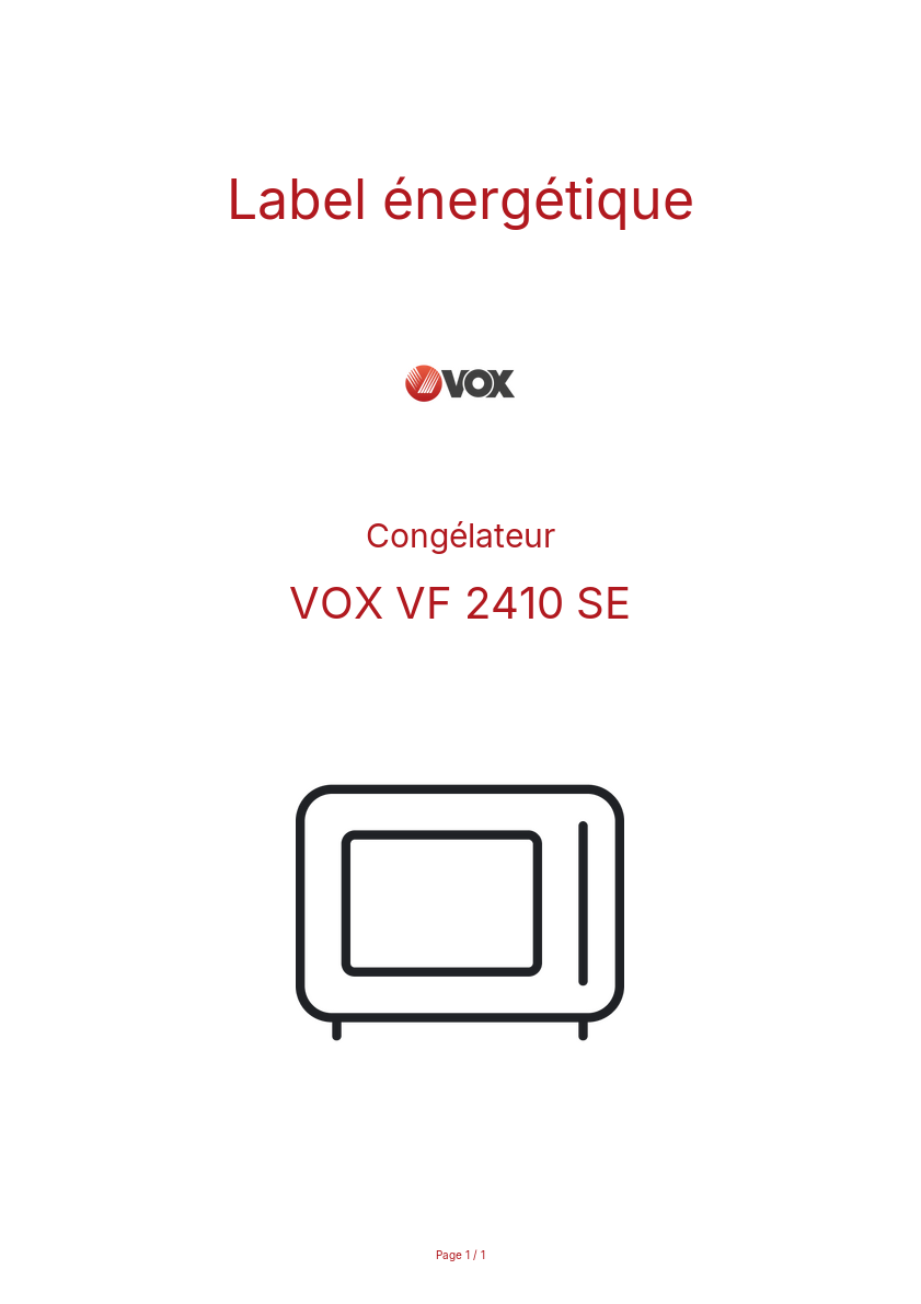 Page n°1 - Label énergétique VOX VF 2410 SE