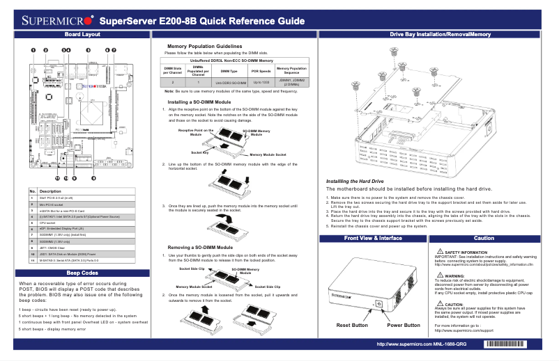 Page 1 de la notice Guide de démarrage rapide Supermicro SuperServer E200-8B