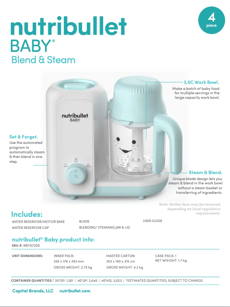 Page n°1 - Fiche technique NutriBullet Baby Steam + Blend