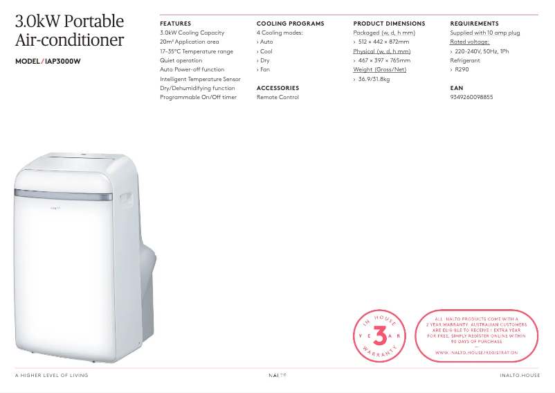 Image de la première page du manuel de l'appareil IAP3000W