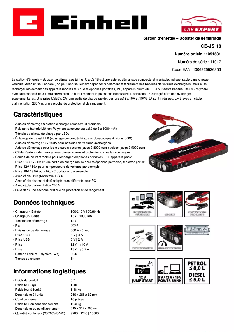 Image de la première page du manuel de l'appareil CE-JS 18/1