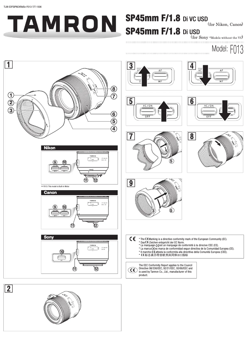 Page n°1 - Manuel utilisateur Tamron F013