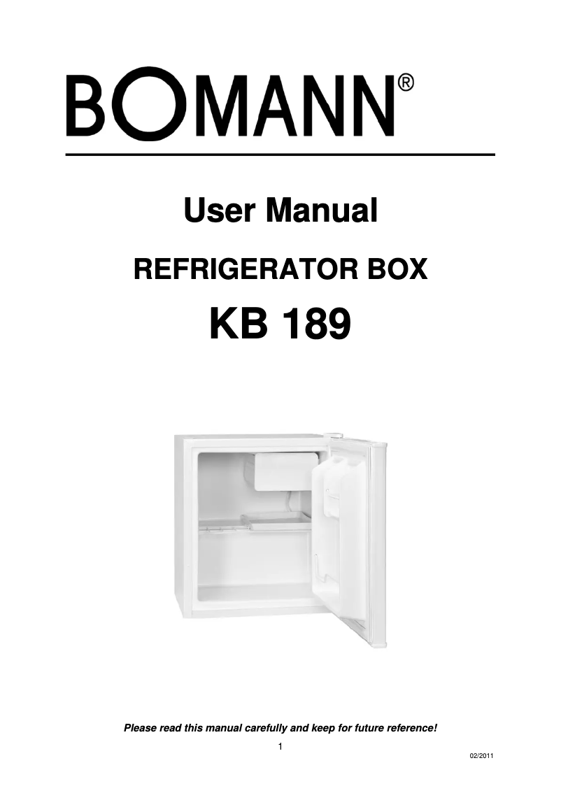 Page 1 de la notice Manuel utilisateur Bomann KB 189