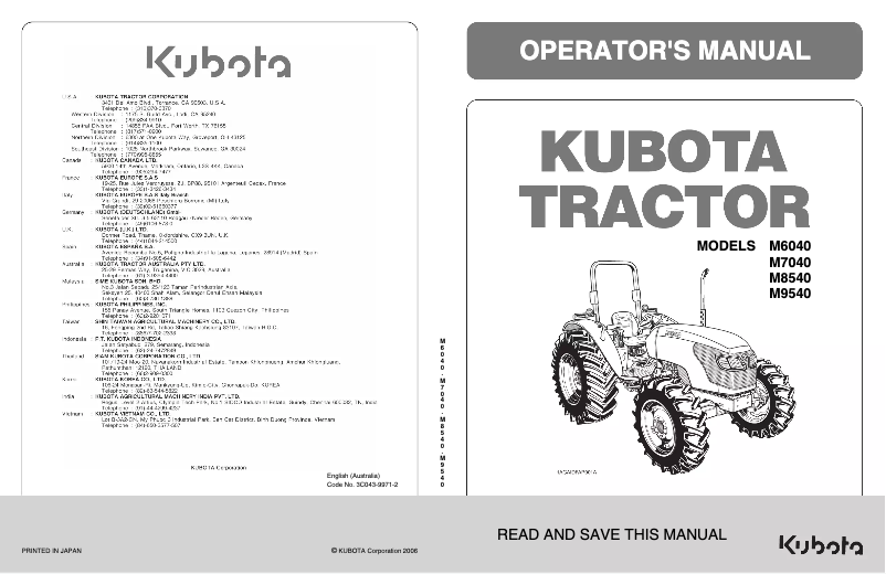 Page 1 de la notice Manuel utilisateur Kubota M8540