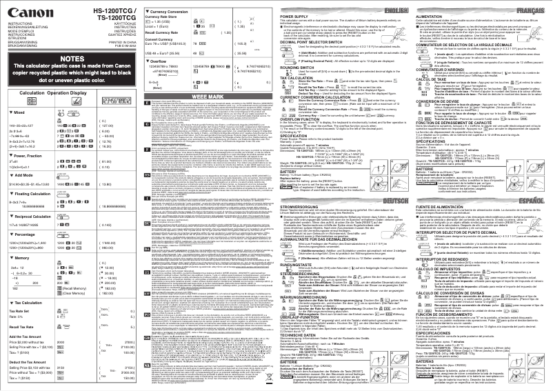 Page 1 de la notice Manuel utilisateur Canon HS-1200TCG