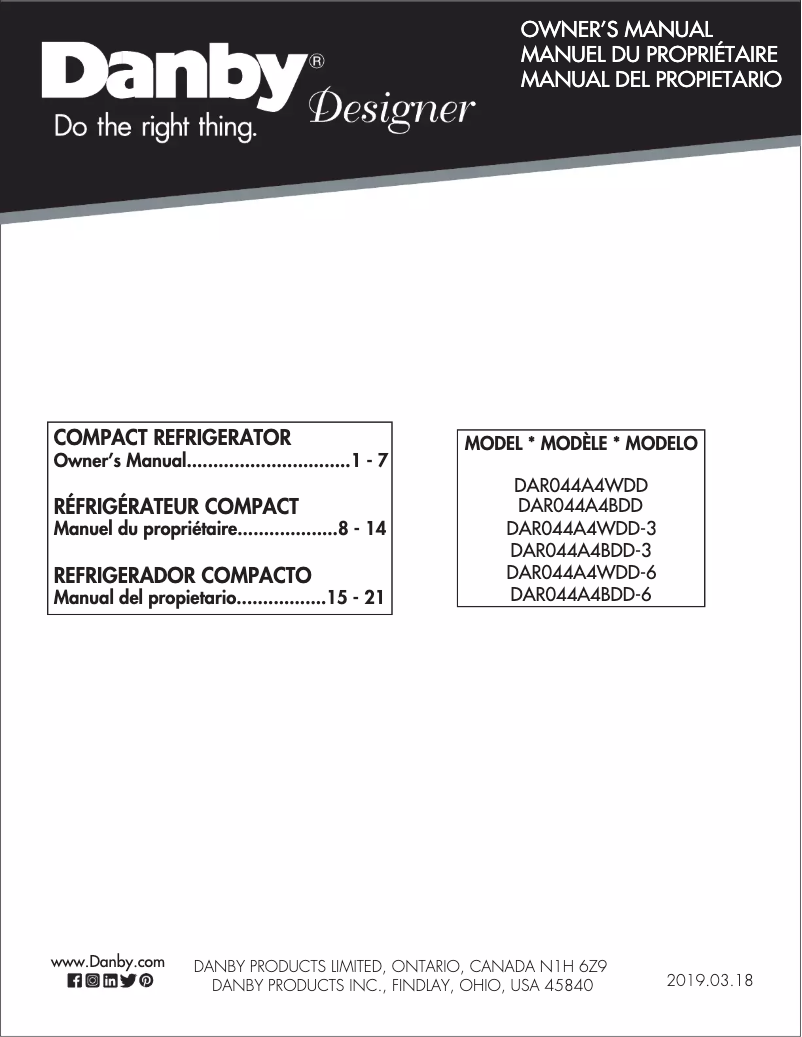 Página 1 del manual Guía de instalación Danby DAR044A4