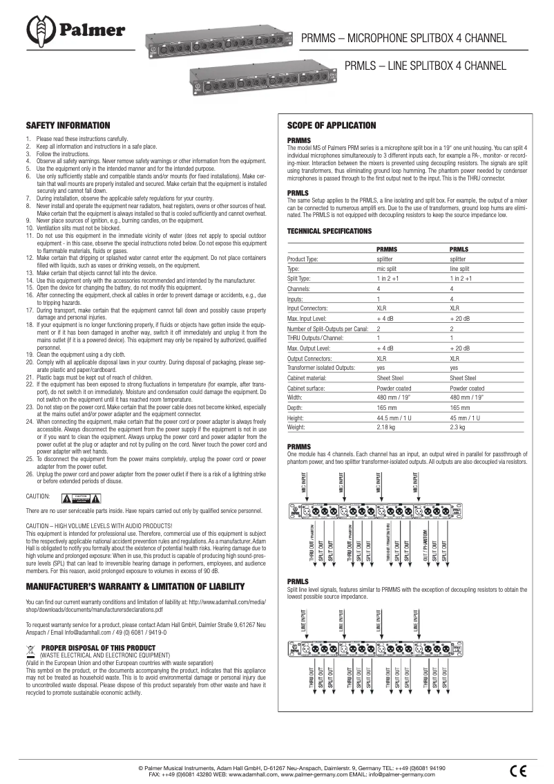 Page n°1 - Manuel utilisateur Palmer PRMMS