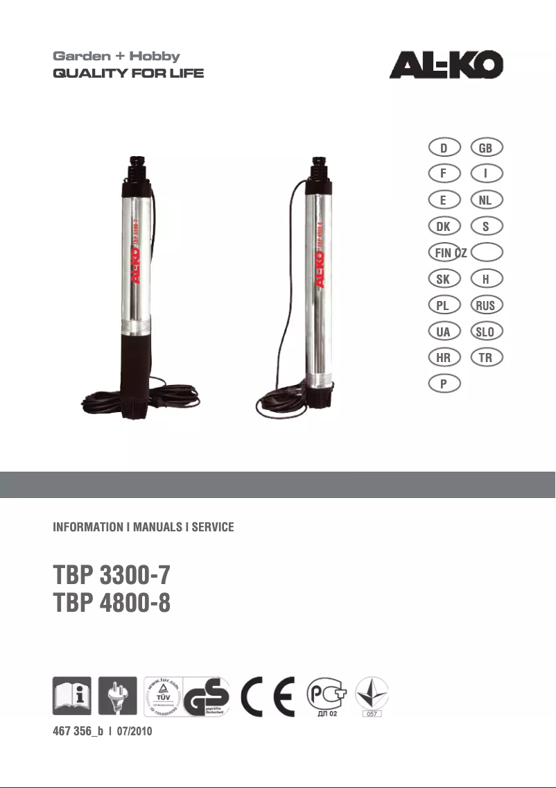 Page 1 de la notice Manuel utilisateur AL-KO TBP 4800/8