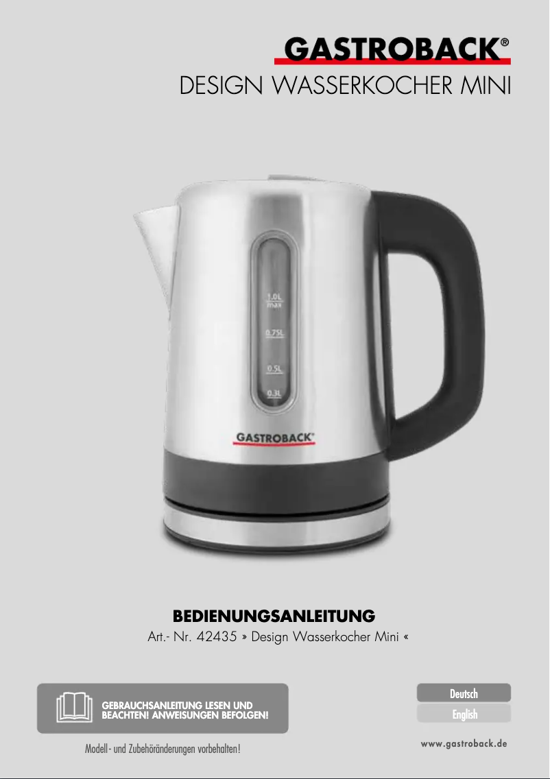 Page 1 de la notice Manuel utilisateur Gastroback Design Mini 42435
