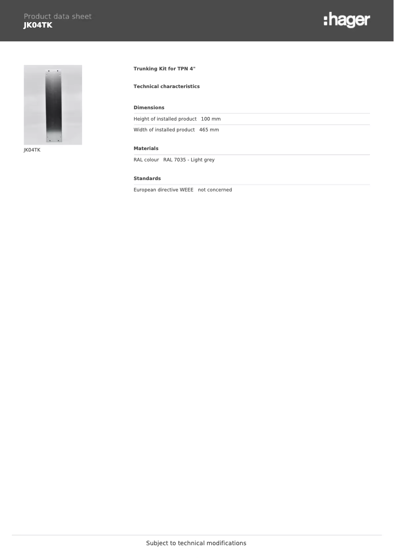 Page n°1 - Fiche technique Hager JK04TK