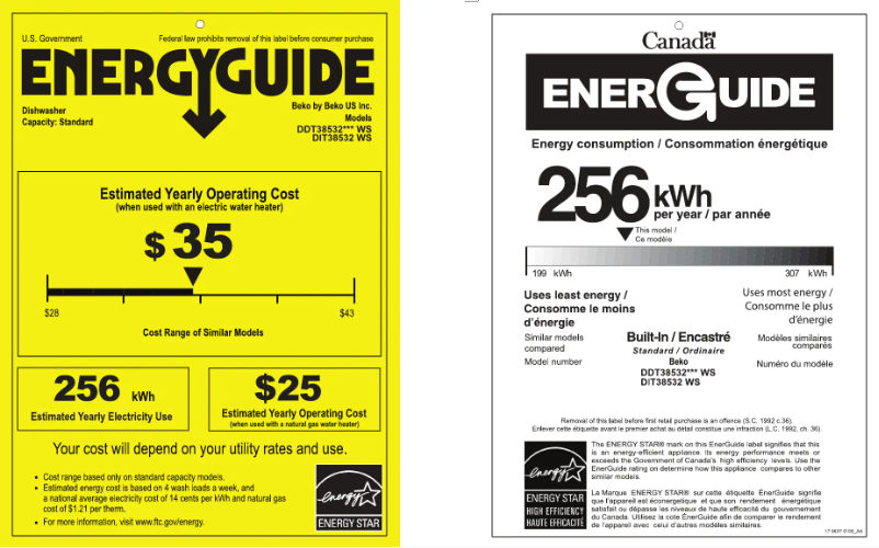 Page 1 de la notice Label énergétique Beko DDT38532XIH WS