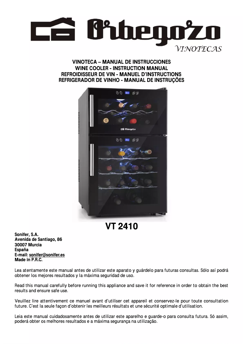 Page 1 de la notice Manuel utilisateur Orbegozo VT 2410