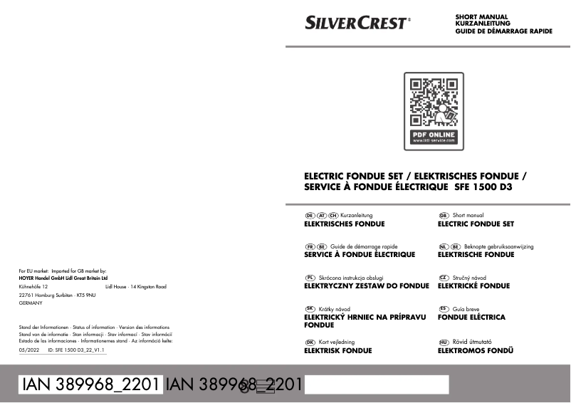 Page 1 de la notice Manuel utilisateur SilverCrest SFE 1500 D3