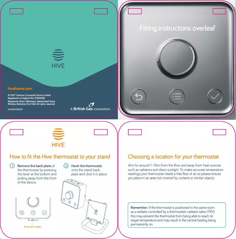 Page 1 de la notice Manuel utilisateur Hive Thermostat Stand