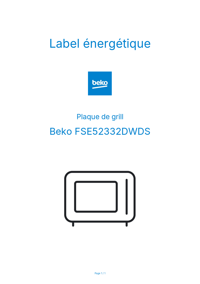 Page n°1 - Label énergétique Beko FSE52332DWDS