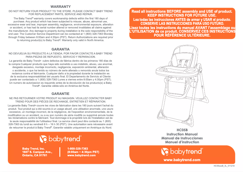 Página 1 del manual Manual de usuario Baby Trend HC05B