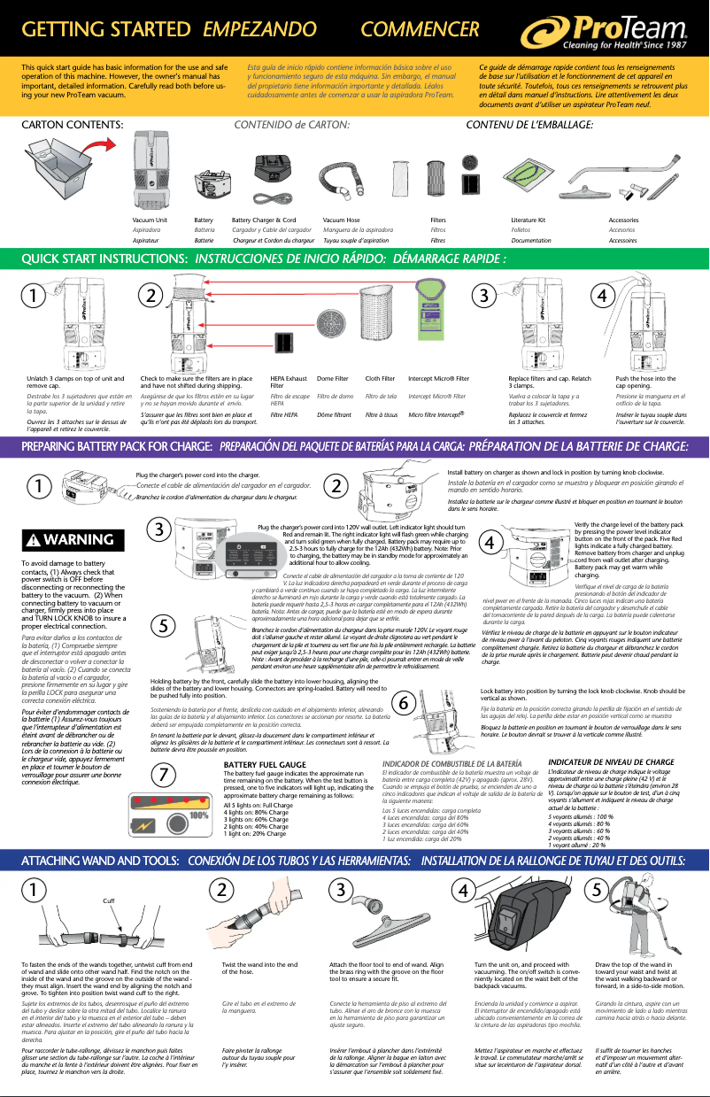 Página 1 del manual Guía de inicio rápido ProTeam GoFree Flex Pro II