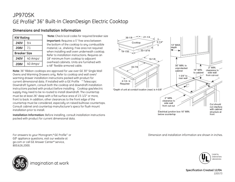 Page n°1 - Fiche technique GE Profile JP970SKSS