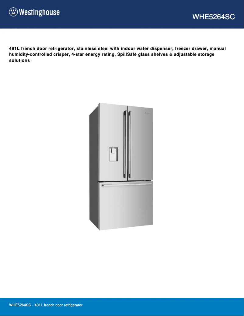 Page 1 de la notice Fiche technique Westinghouse WHE5264SC