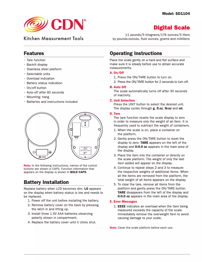 Page n°1 - Manuel utilisateur CDN SD1104