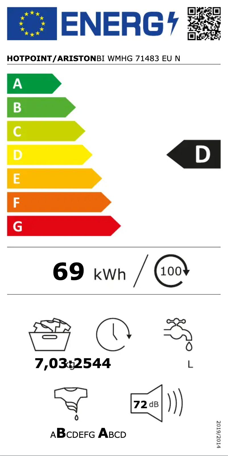 Página 1 del manual Etiqueta energética Hotpoint BI WMHG 71483 EU N