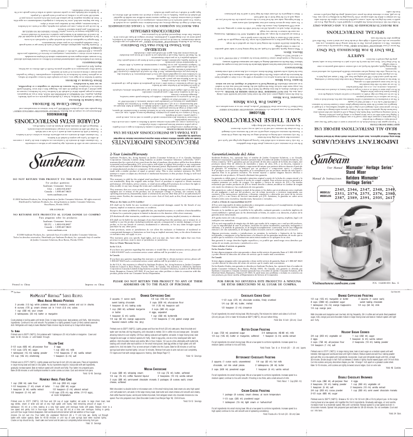 Page n°1 - Manuel utilisateur Sunbeam MixMaster 2347