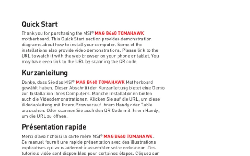 Image de la première page du manuel de l'appareil MAG B460 TOMAHAWK