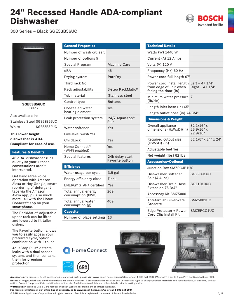 Page 1 de la notice Fiche technique Bosch SGE53B56UC