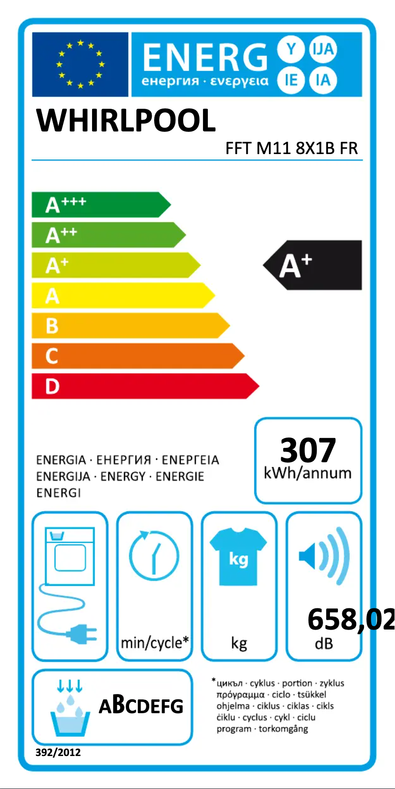 Page n°1 - Label énergétique Whirlpool FFT M11 8X1B FR