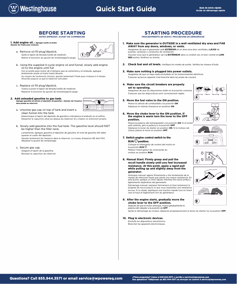 Page n°1 - Manuel utilisateur Westinghouse WGen3600v