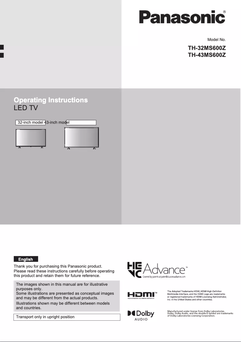 Page 1 de la notice Manuel utilisateur Panasonic TH-32MS600Z