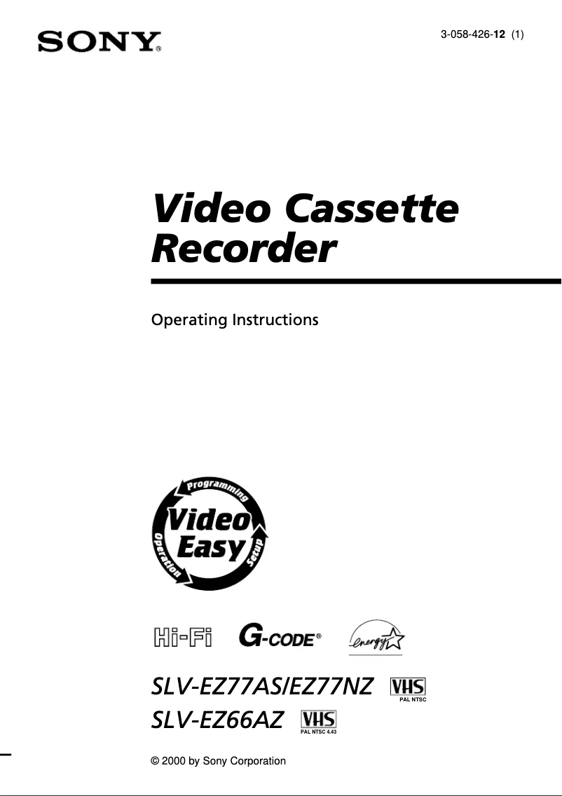 Page 1 de la notice Manuel utilisateur Sony SLV-EZ66AZ