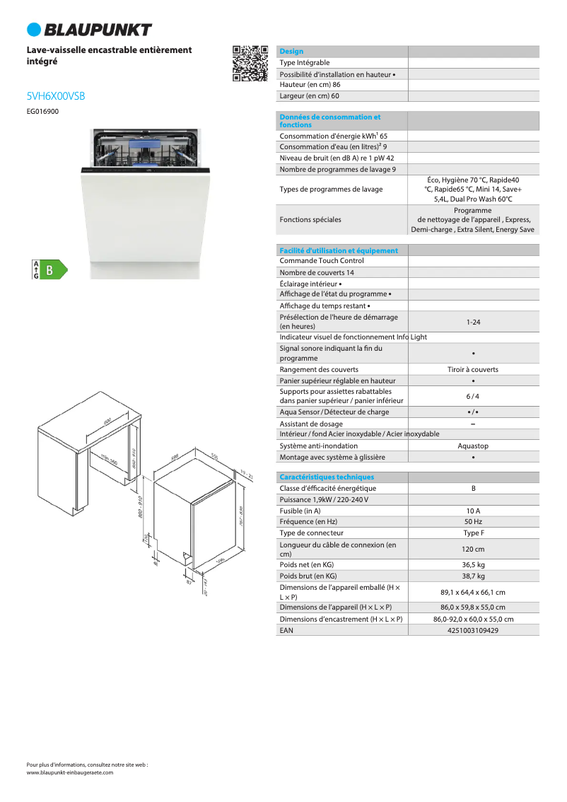 Page n°1 - Fiche technique Blaupunkt 5VH6X00VSB